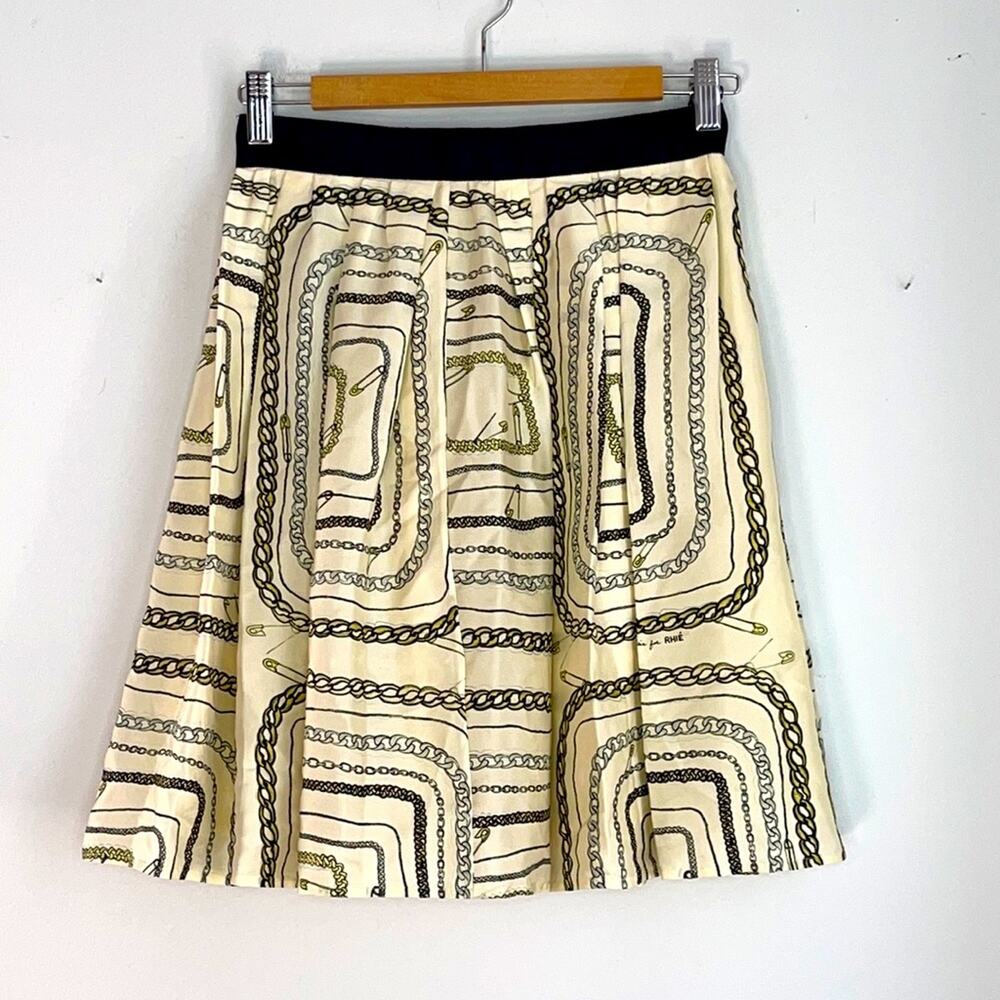 RHIE silk chain printed knee length career full skirt sz 4